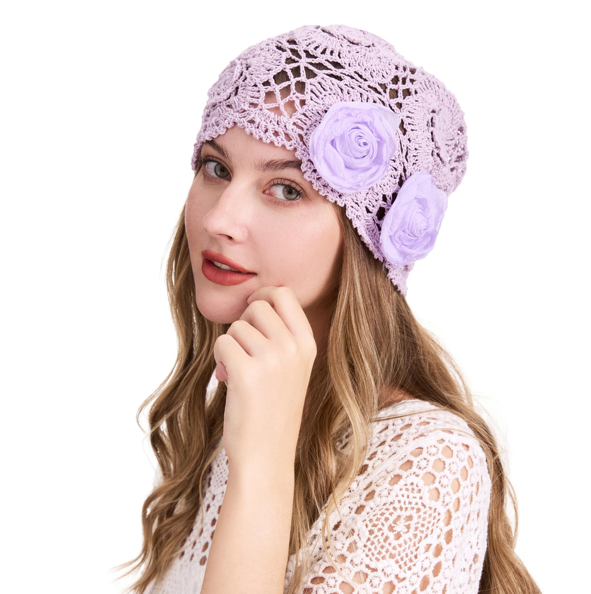 ZLYC Women Cotton Crochet Slouchy Beanie Hat Handmade Knit Summer Skull Cap