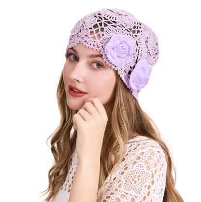 ZLYC Women Cotton Crochet Slouchy Beanie Hat Handmade Knit Summer Skull Cap