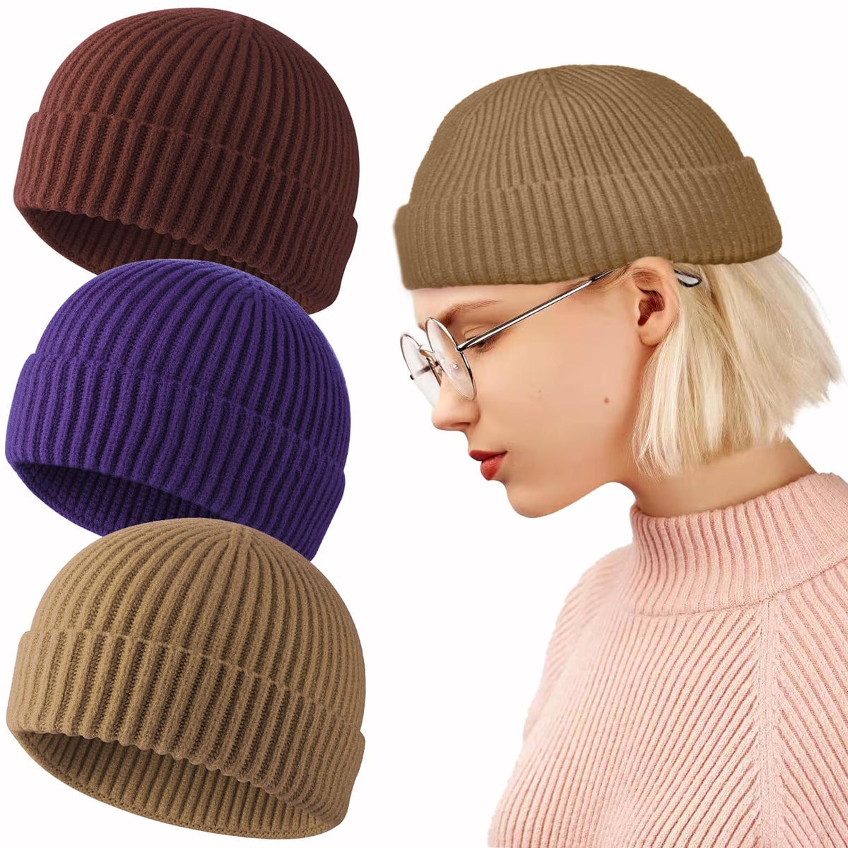 ROYBENS Swag Wool Knit Cuff Short Fisherman Beanie for Men Women Winter Hat