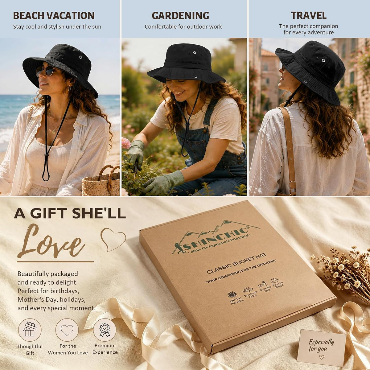 Womens Satin Lined Sun Hat UV Protection Washed Cotton Sun Hat with Satin Lining for Outdoor Beach Travel Hiking
