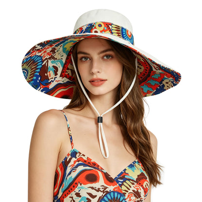 Women's Foldable Floppy Sun Hats Reversible Vacation Beach Cap Summer Wide Brim UPF 50+ Travel Fishing Bucket Hat