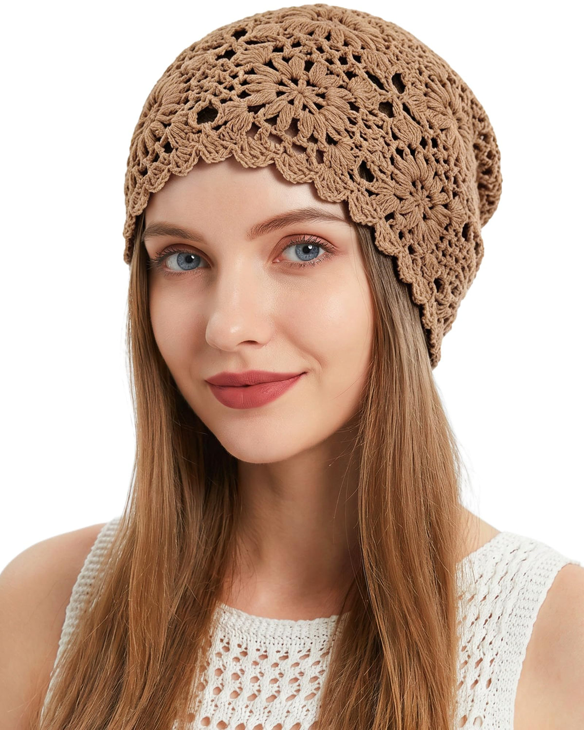 Ababalaya Women's 100% Cotton Handmade Crochet Hat Boho Beanie