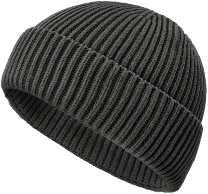 Wool Fisherman Beanies for Men Knit Fall Winter Beanie Hat Skull Cap