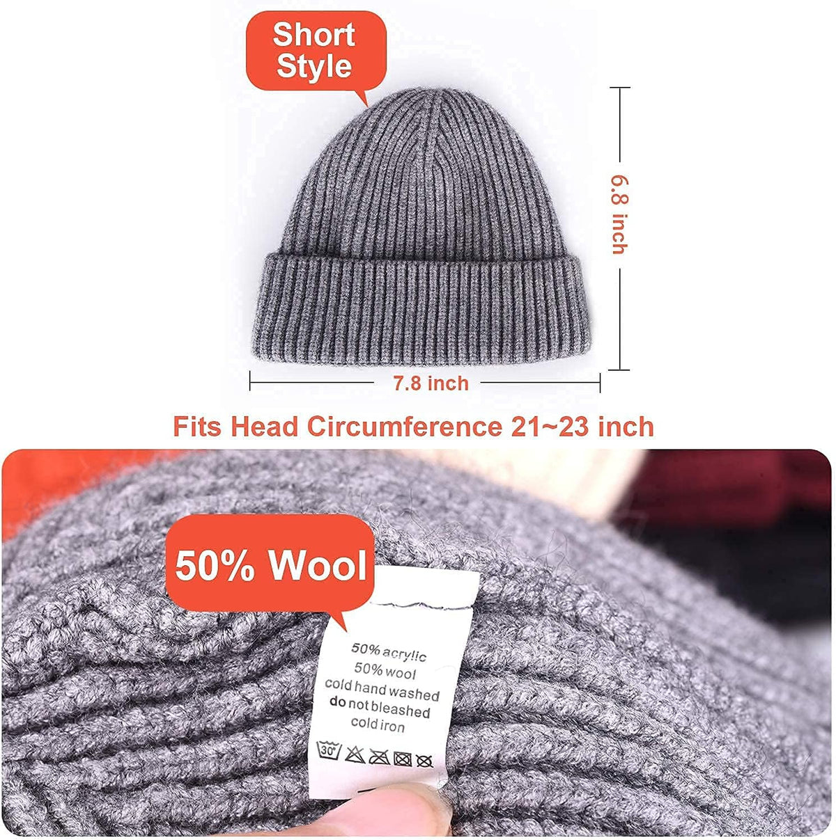ROYBENS Swag Wool Knit Cuff Short Fisherman Beanie for Men Women Winter Hat