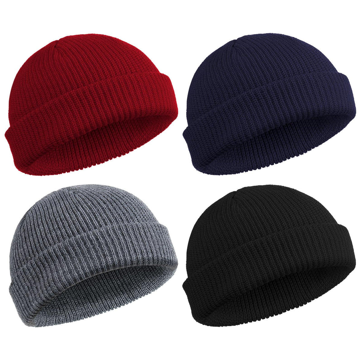 SATINIOR 4 Pieces Trawler Beanie Watch Hat Roll up Edge Skullcap Fisherman Beanie Unisex