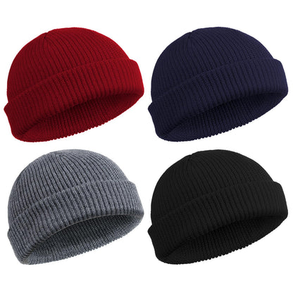 SATINIOR 4 Pieces Trawler Beanie Watch Hat Roll up Edge Skullcap Fisherman Beanie Unisex