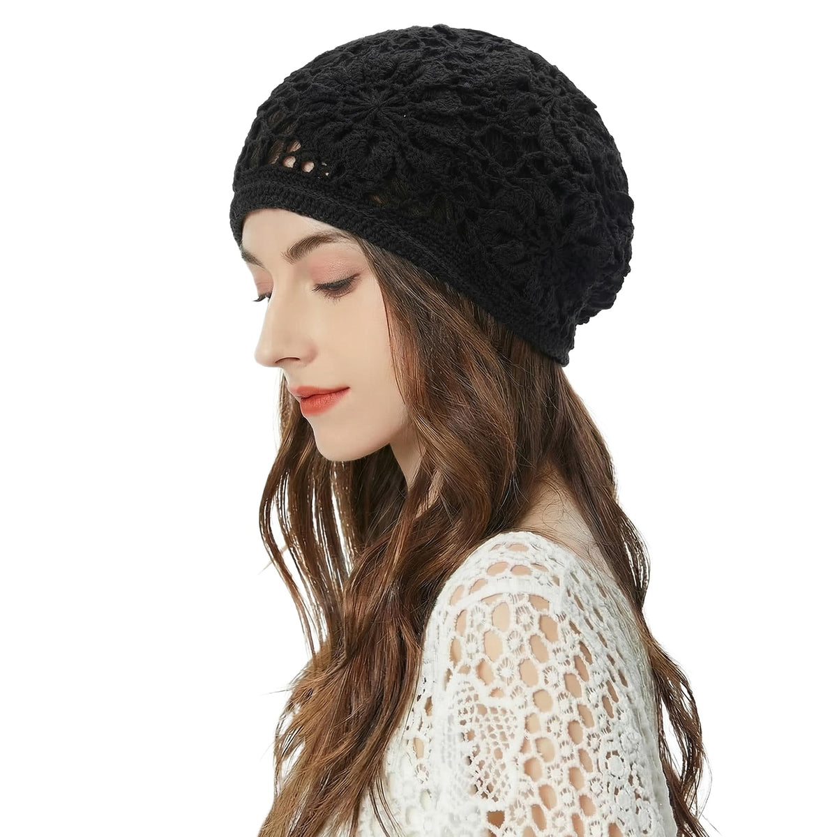 ZLYC Women Cotton Crochet Slouchy Beanie Hat Handmade Knit Summer Skull Cap
