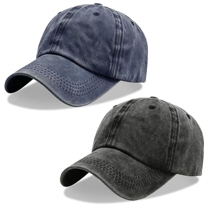 2Pack Vintage Washed Cotton Baseball Caps, Adjustable Low Profile Dad Hat, Unconstructed Distressed Plain Cap for Men Women