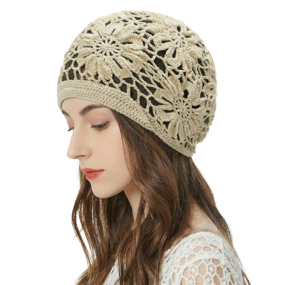 ZLYC Women Cotton Crochet Slouchy Beanie Hat Handmade Knit Summer Skull Cap