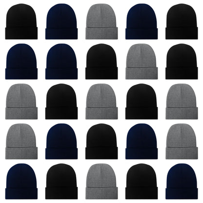 25 Pack Winter Beanie Hats Bulk for Men Women, Wholesale Knit Beanies Cold Weather Skull Caps