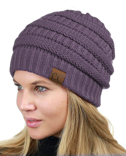 C.C Unisex Chunky Soft Stretch Cable Knit Warm Fuzzy Lined Skully Beanie