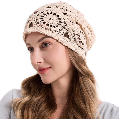 ZLYC Women Cotton Crochet Slouchy Beanie Hat Handmade Knit Summer Skull Cap