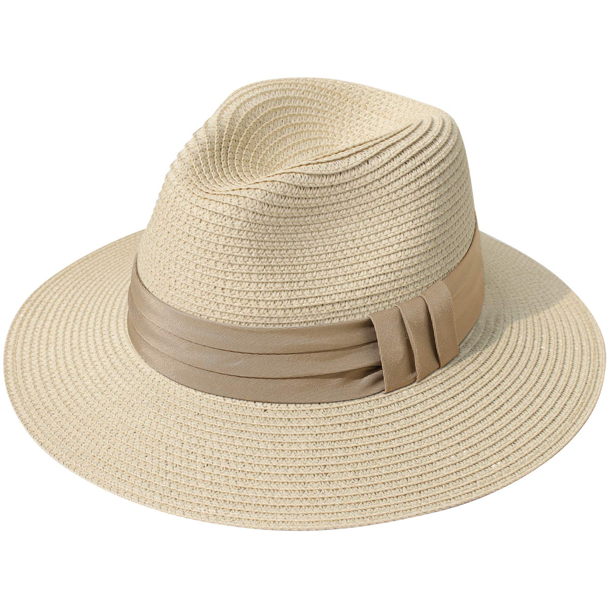 Lanzom Women Wide Brim Straw Panama Roll up Hat Fedora Beach Sun Hat UPF50+