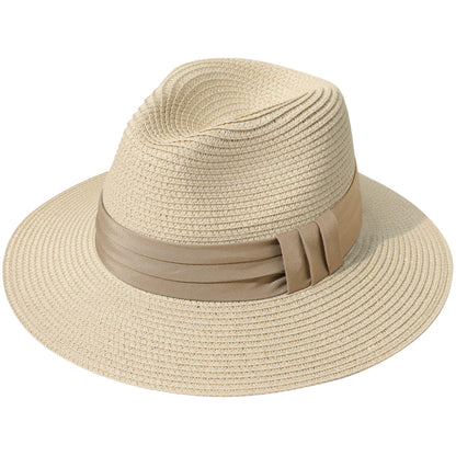 Lanzom Women Wide Brim Straw Panama Roll up Hat Fedora Beach Sun Hat UPF50+