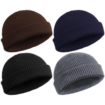 SATINIOR 4 Pieces Trawler Beanie Watch Hat Roll up Edge Skullcap Fisherman Beanie Unisex