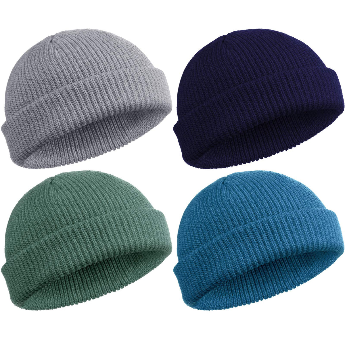 SATINIOR 4 Pieces Trawler Beanie Watch Hat Roll up Edge Skullcap Fisherman Beanie Unisex
