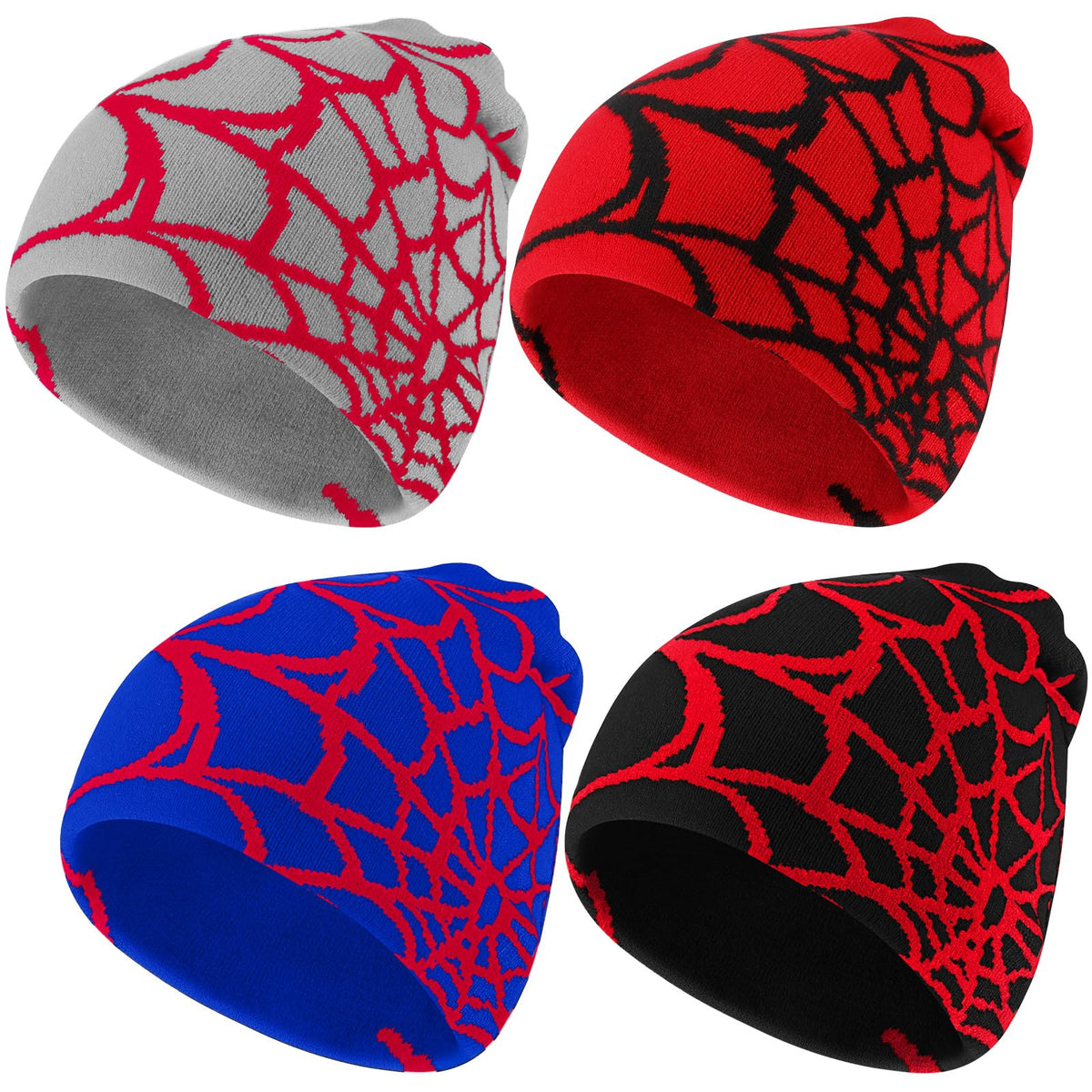 Jeyiour 4 Pcs Y2k Beanies Spider Web Pattern Hat