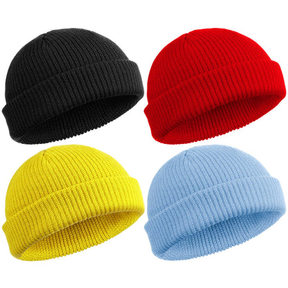 SATINIOR 4 Pieces Trawler Beanie Watch Hat Roll up Edge Skullcap Fisherman Beanie Unisex
