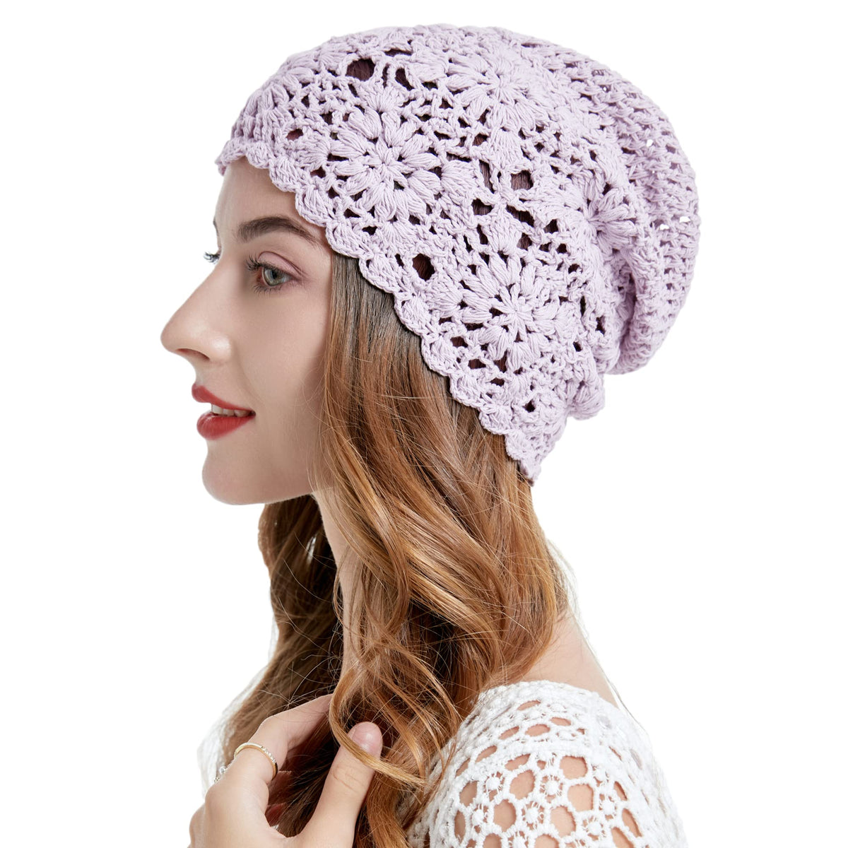 ZLYC Women Cotton Crochet Slouchy Beanie Hat Handmade Knit Summer Skull Cap