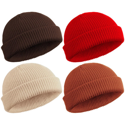 SATINIOR 4 Pieces Trawler Beanie Watch Hat Roll up Edge Skullcap Fisherman Beanie Unisex