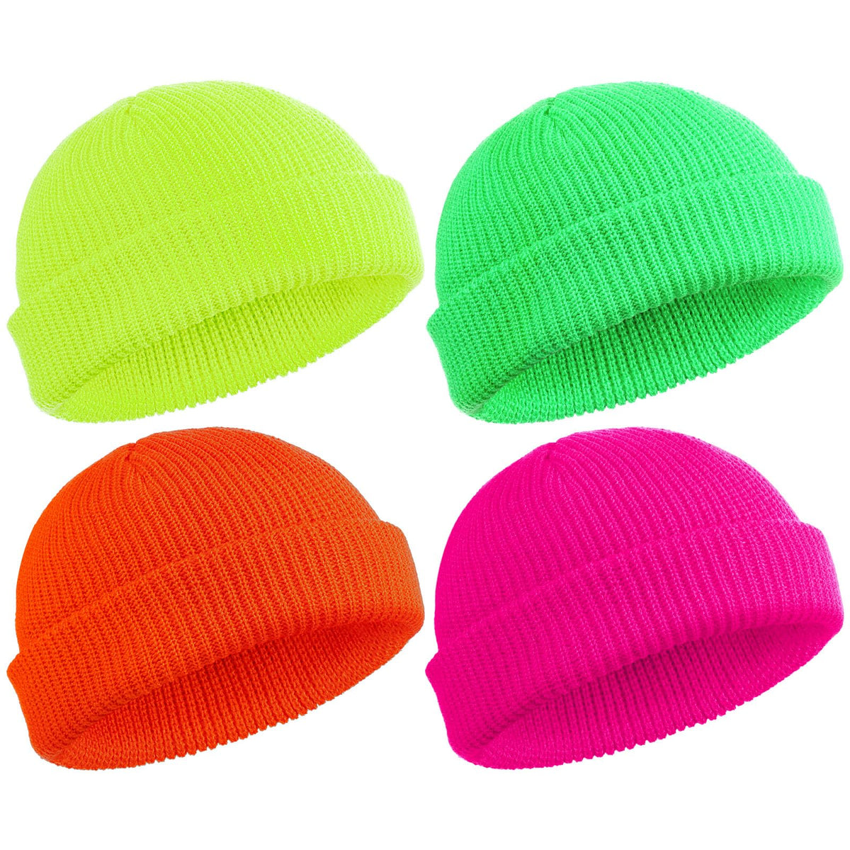 SATINIOR 4 Pieces Trawler Beanie Watch Hat Roll up Edge Skullcap Fisherman Beanie Unisex