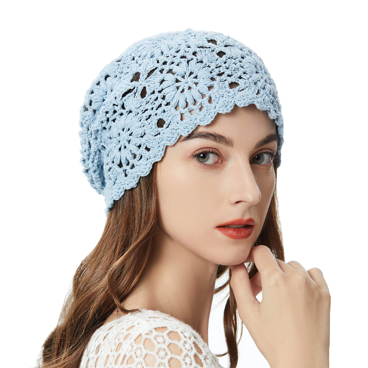 ZLYC Women Cotton Crochet Slouchy Beanie Hat Handmade Knit Summer Skull Cap