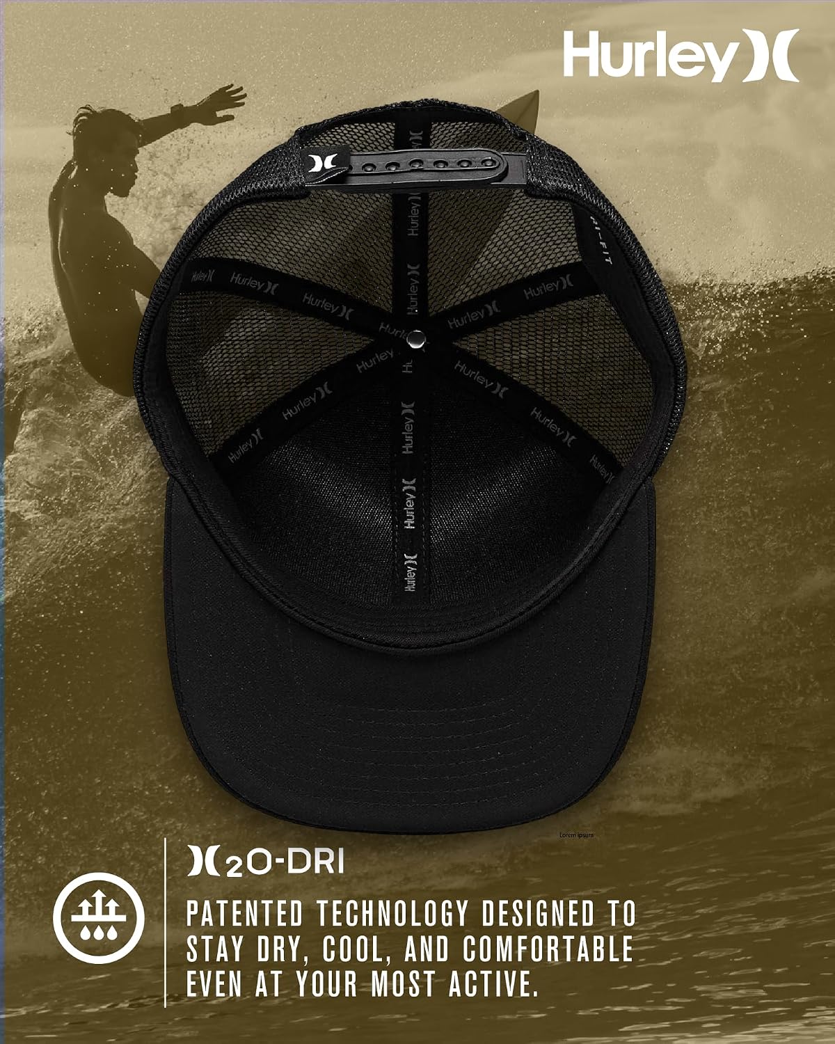 Hurley Men's Caps - H2O-Dri League Baseball Caps for Men with Snapback Closure - Classic Mens Trucker Hats (S-XL)