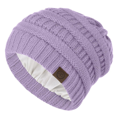 Beanies Women Satin Lined Beanie Winter Hats for Women Silk Lined Slouchy Beanie for Winter Warm Knit Cuffed Beanie Hat