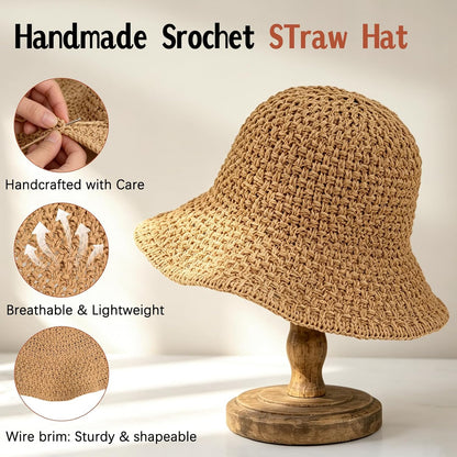 Sun Hat for Women Summer Straw Beach Hats Bucket Hat Floppy Crochet Hat