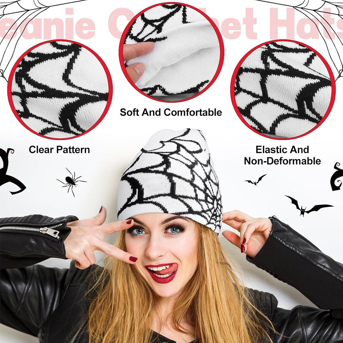 Jeyiour 4 Pcs Y2k Beanies Spider Web Pattern Hat