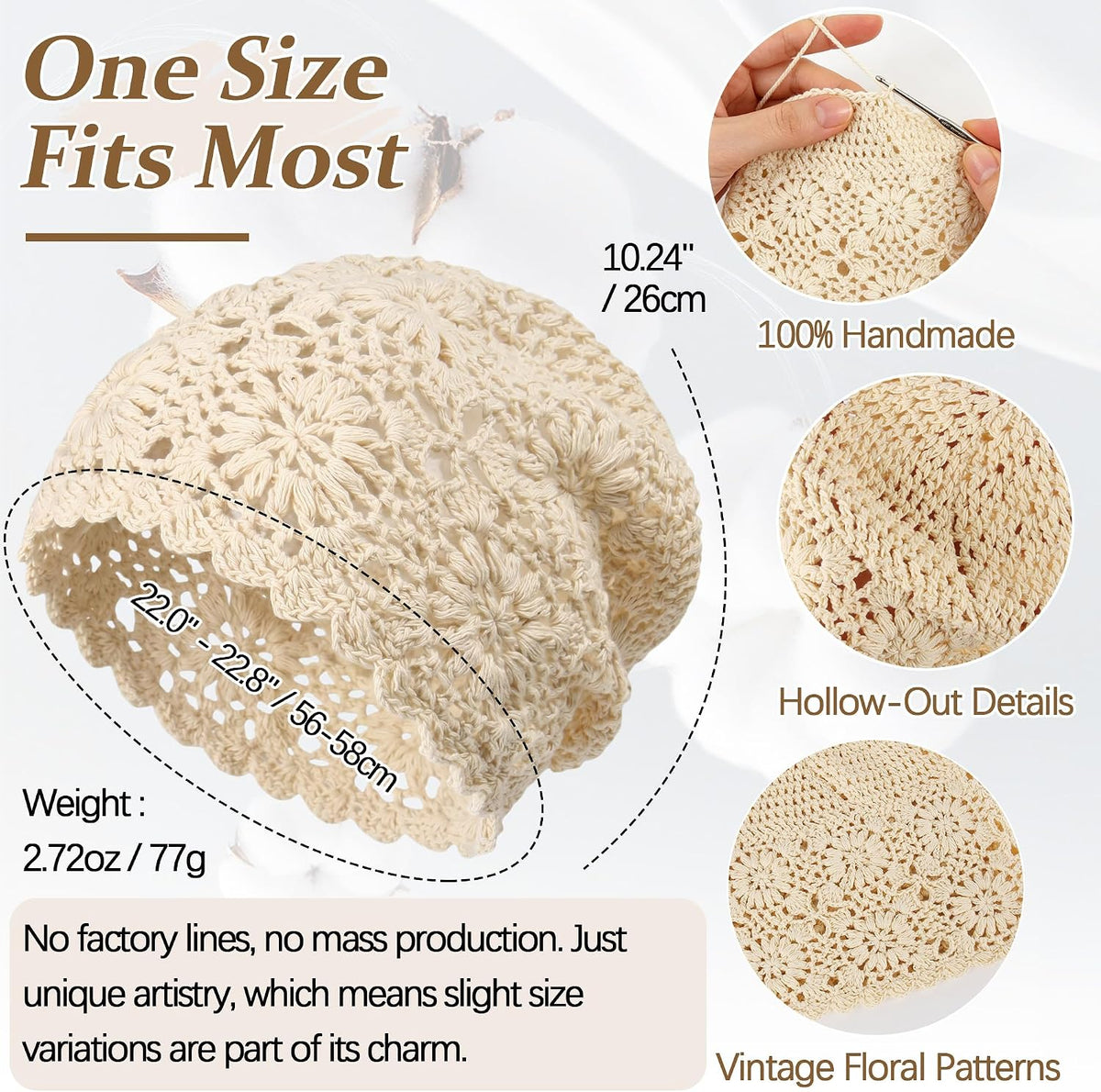 Ababalaya Women's 100% Cotton Handmade Crochet Hat Boho Beanie