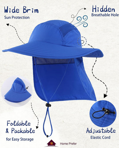 Home Prefer UPF 50+ Sun Hat with Neck Flap Wide Brim Fishing Hat for Men