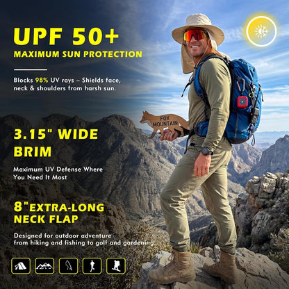 Comhats Sun Hat with Neck Flap for Men, UPF 50+ Wide Brim Cooling Oversized