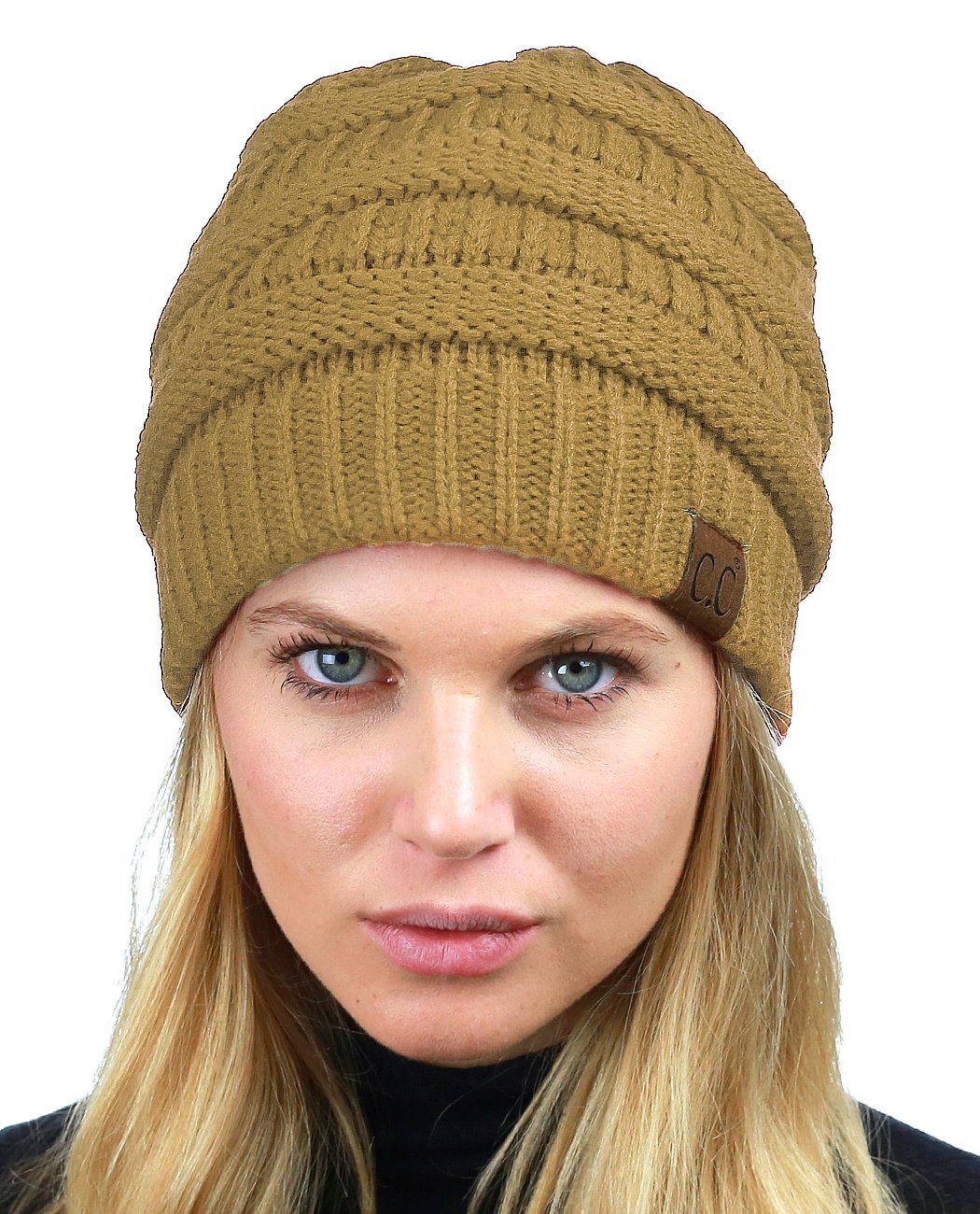 C.C Unisex Chunky Soft Stretch Cable Knit Warm Fuzzy Lined Skully Beanie