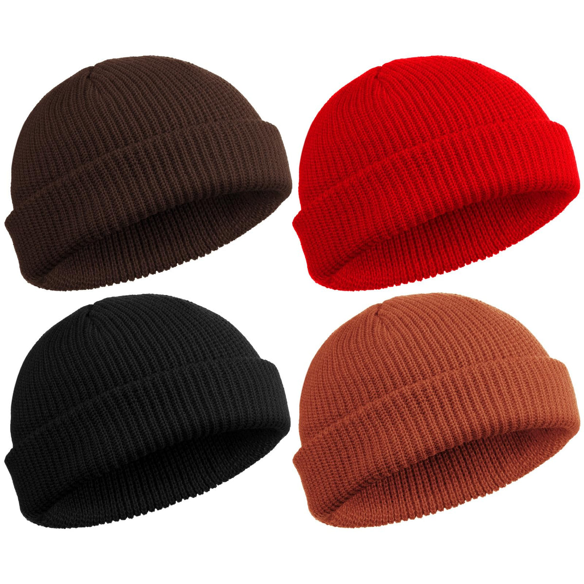 SATINIOR 4 Pieces Trawler Beanie Watch Hat Roll up Edge Skullcap Fisherman Beanie Unisex