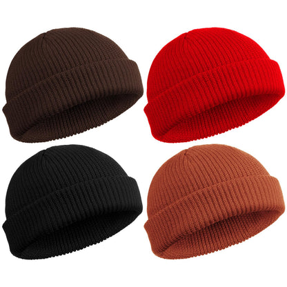 SATINIOR 4 Pieces Trawler Beanie Watch Hat Roll up Edge Skullcap Fisherman Beanie Unisex