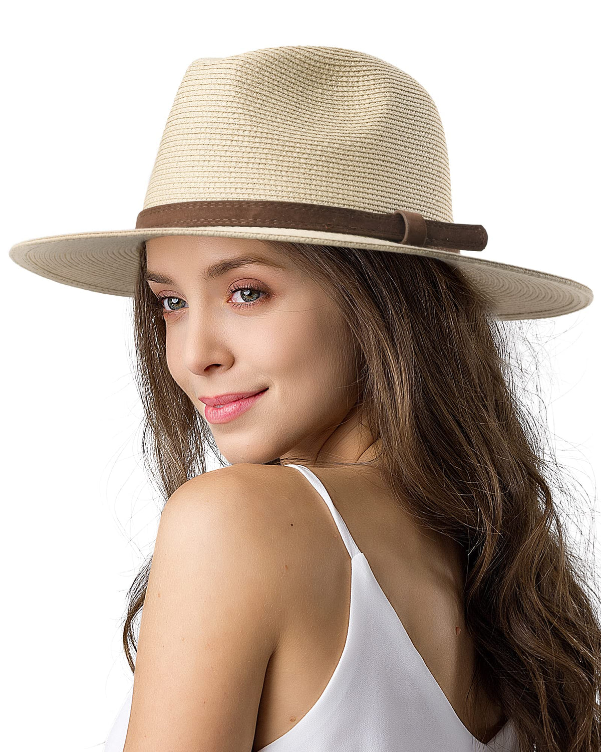 FURTALK Womens Mens Wide Brim Straw Panama Hat Fedora Summer Beach Sun Hat