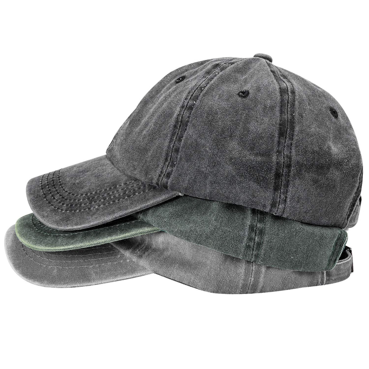 MEINICY 3 Packs Washed-Cotton Plain Baseball Cap, Adjustable Dad Hat