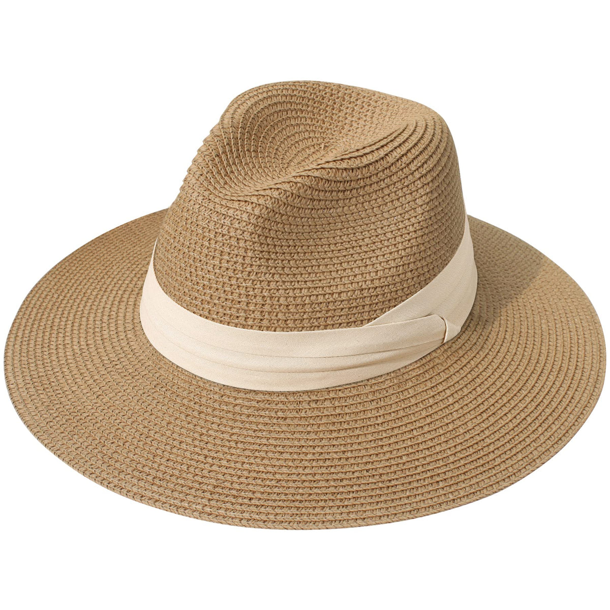 Lanzom Women Wide Brim Straw Panama Roll up Hat Fedora Beach Sun Hat UPF50+
