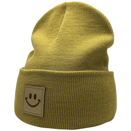 55cube Unisex Knit Cuffed Beanie Hats Warm Winter Caps with Leather Logos