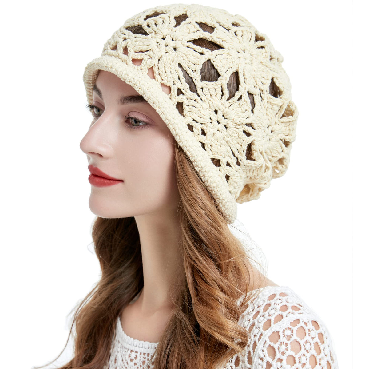 ZLYC Women Cotton Crochet Slouchy Beanie Hat Handmade Knit Summer Skull Cap