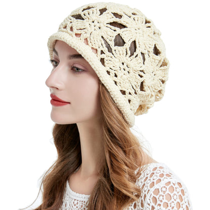 ZLYC Women Cotton Crochet Slouchy Beanie Hat Handmade Knit Summer Skull Cap