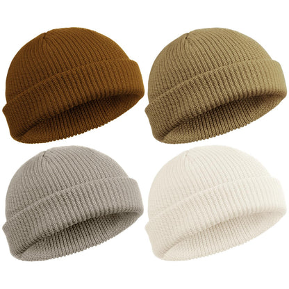 SATINIOR 4 Pieces Trawler Beanie Watch Hat Roll up Edge Skullcap Fisherman Beanie Unisex