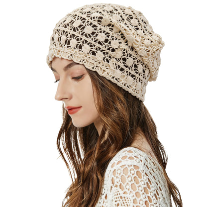 ZLYC Women Cotton Crochet Slouchy Beanie Hat Handmade Knit Summer Skull Cap