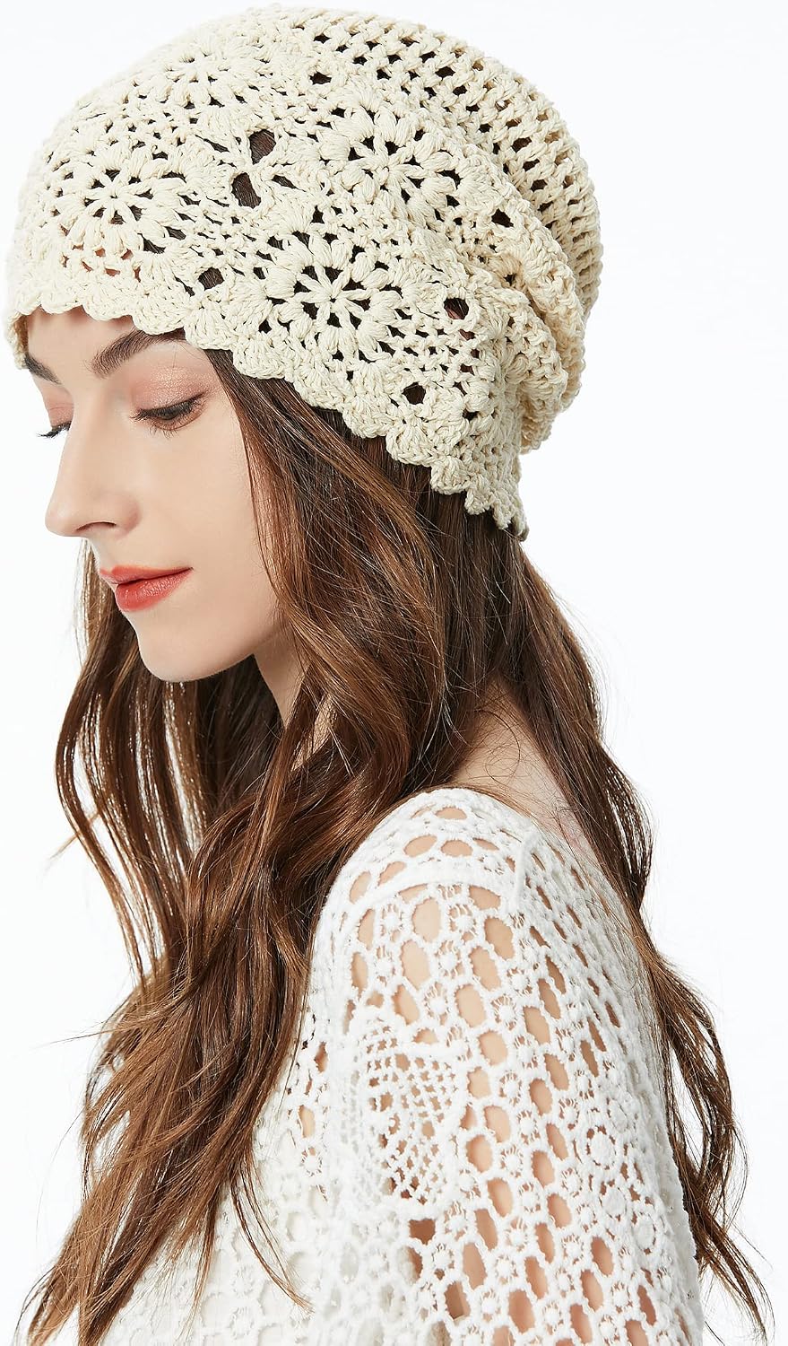 ZLYC Women Cotton Crochet Slouchy Beanie Hat Handmade Knit Summer Skull Cap