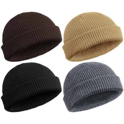 SATINIOR 4 Pieces Trawler Beanie Watch Hat Roll up Edge Skullcap Fisherman Beanie Unisex