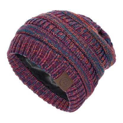 Beanies Women Satin Lined Beanie Winter Hats for Women Silk Lined Slouchy Beanie for Winter Warm Knit Cuffed Beanie Hat