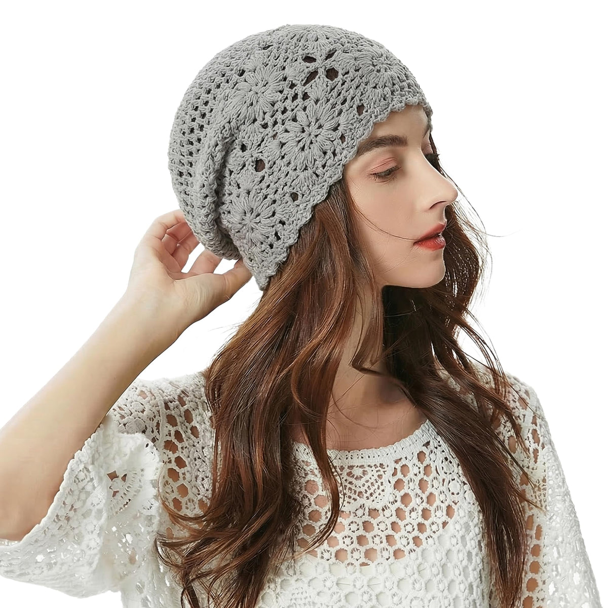 ZLYC Women Cotton Crochet Slouchy Beanie Hat Handmade Knit Summer Skull Cap