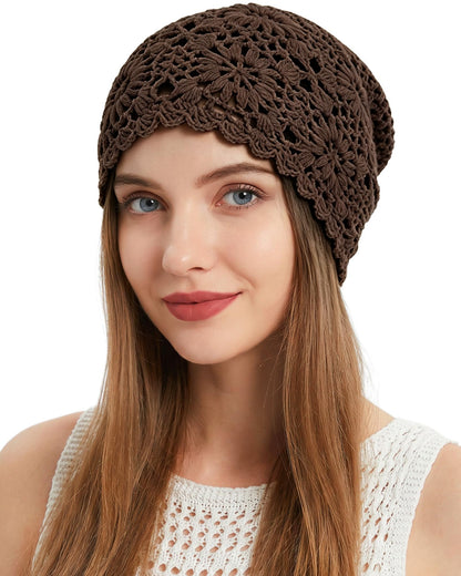 Ababalaya Women's 100% Cotton Handmade Crochet Hat Boho Beanie