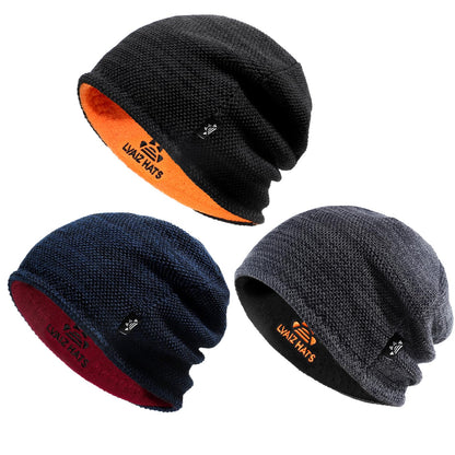 3 Pack Reversible Fleece Lined Beanie Hats for Men Women Winter Knit Hats